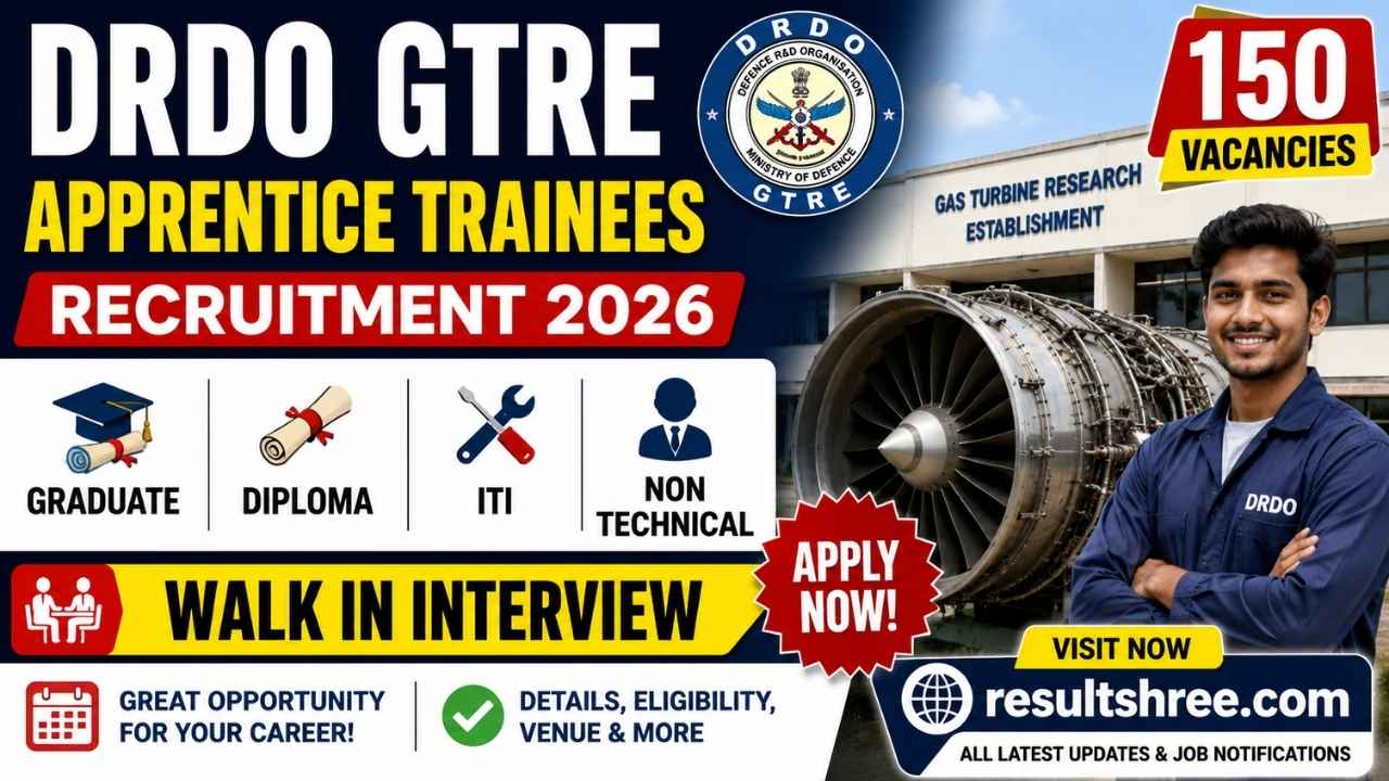 DRDO GTRE Apprentice Trainees Recruitment 2026 Walk In Interview for 150 Graduate Diploma ITI and Non Technical Posts