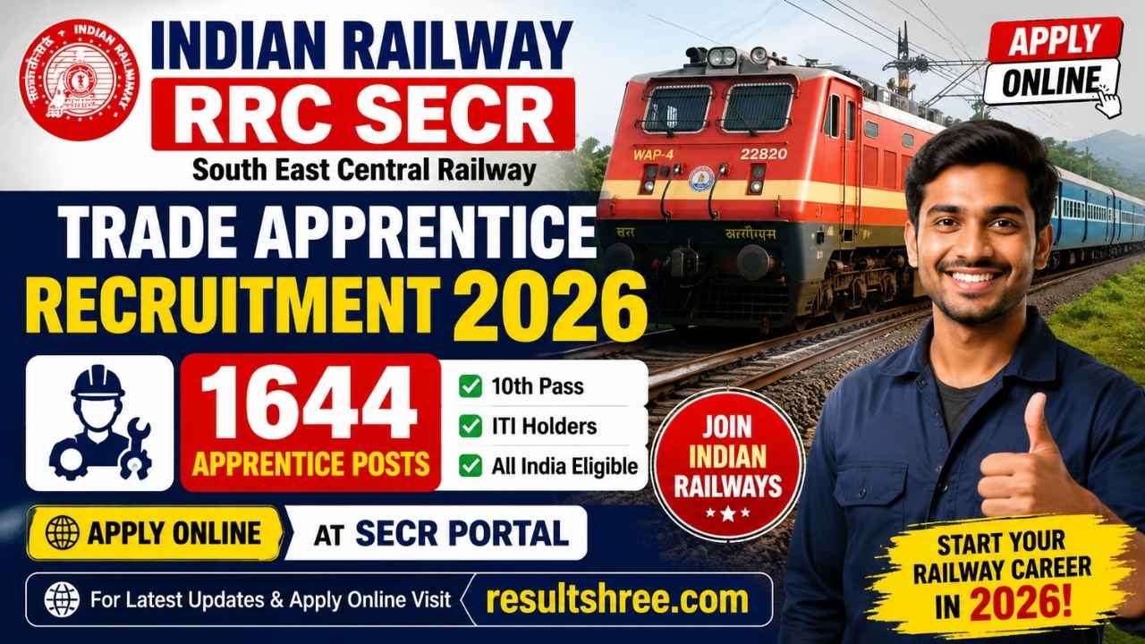 Indian Railway RRC SECR Trade Apprentice Recruitment 2026: Apply Online for 1644 Apprentice Posts at SECR Portal