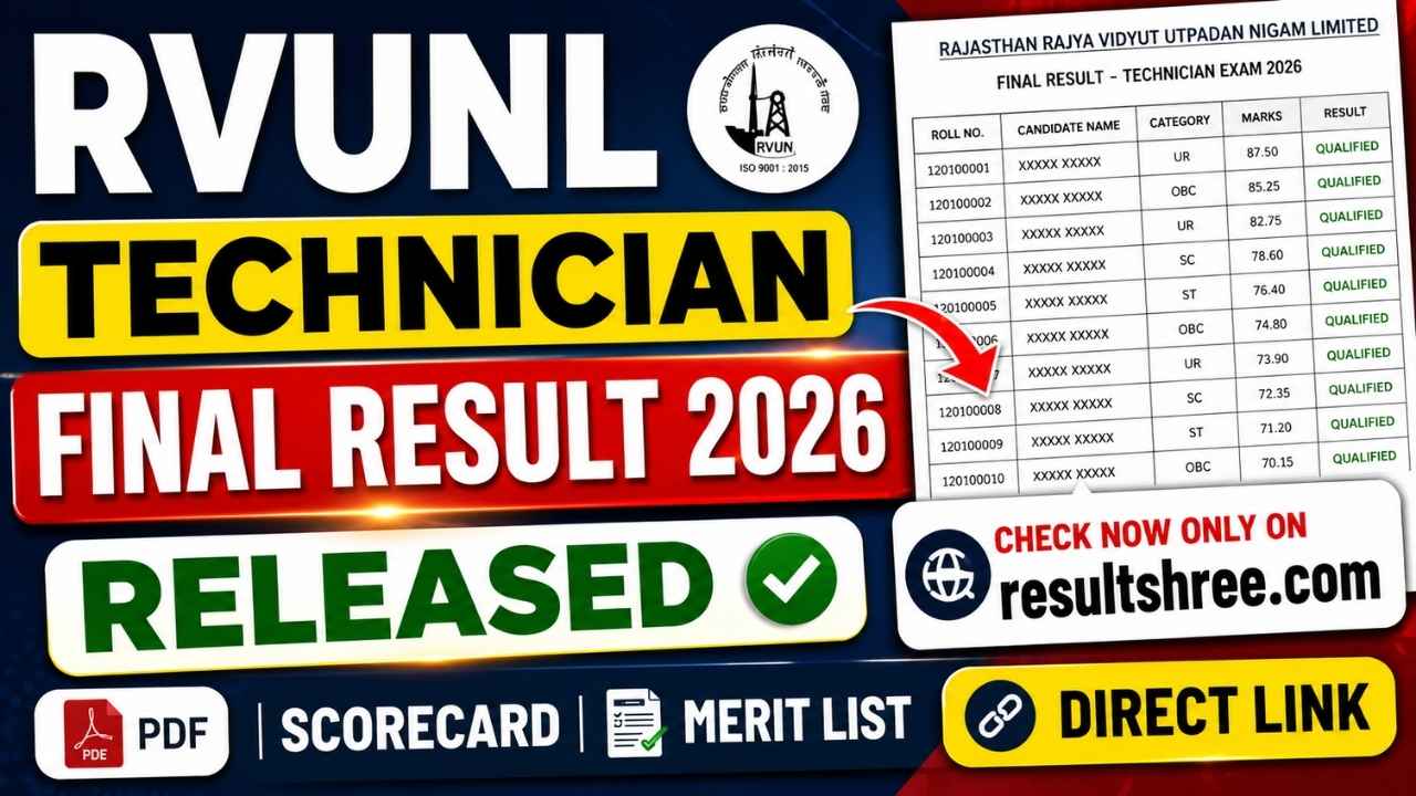 RVUNL Technician Final Result 2026 Released: Check Rajasthan Technician Exam Scorecard, Merit List & Result PDF Direct Link