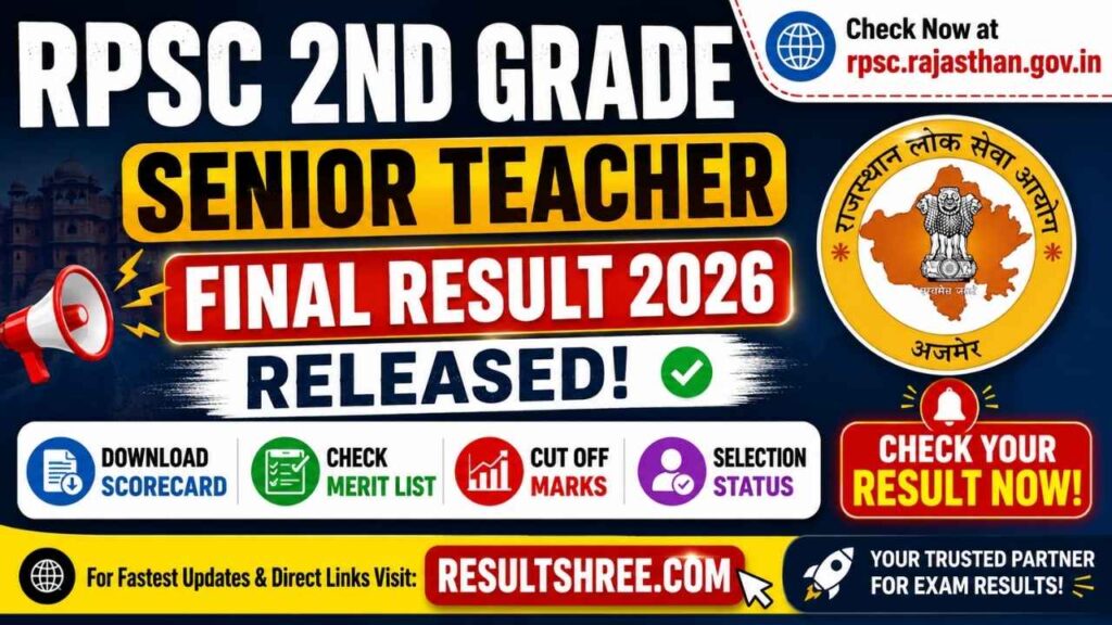 RPSC 2nd Grade Senior Teacher Final Result 2026 Released: Download Scorecard, Check Merit List, Cut Off Marks & Selection Status at rpsc.rajasthan.gov.in