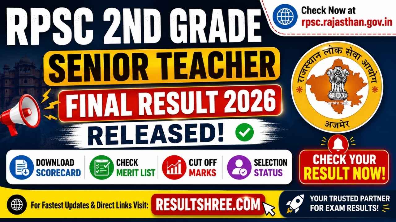 RPSC 2nd Grade Senior Teacher Final Result 2026 Released: Download Scorecard, Check Merit List, Cut Off Marks & Selection Status at rpsc.rajasthan.gov.in