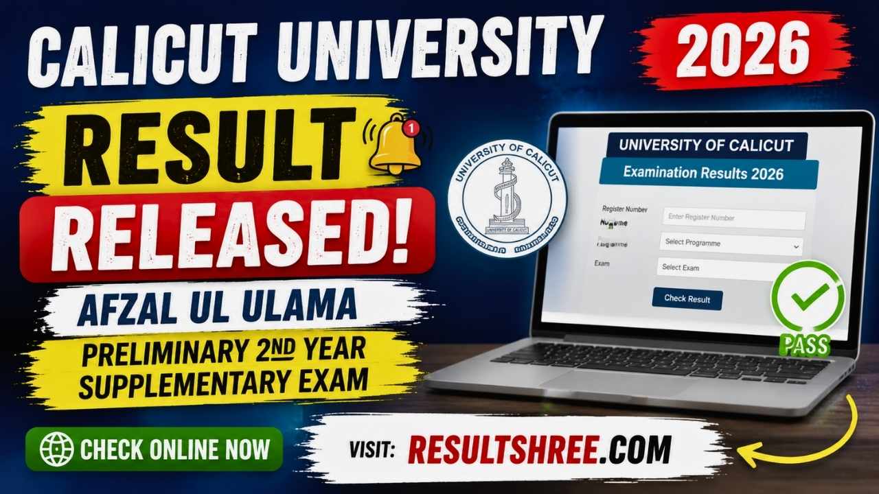 Calicut University Result 2026 Released for Afzal Ul Ulama Preliminary 2nd Year Supplementary Exam, Check Result Online