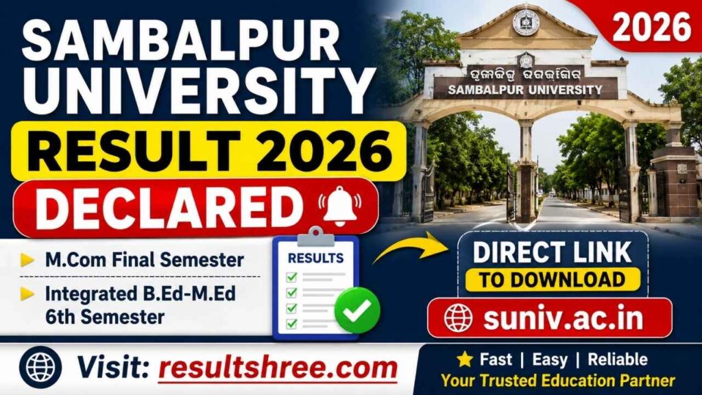 Sambalpur University Result 2026 Declared – Direct Link to Download M.Com Final Semester and Integrated B.Ed-M.Ed 6th Semester Results at suniv.ac.in