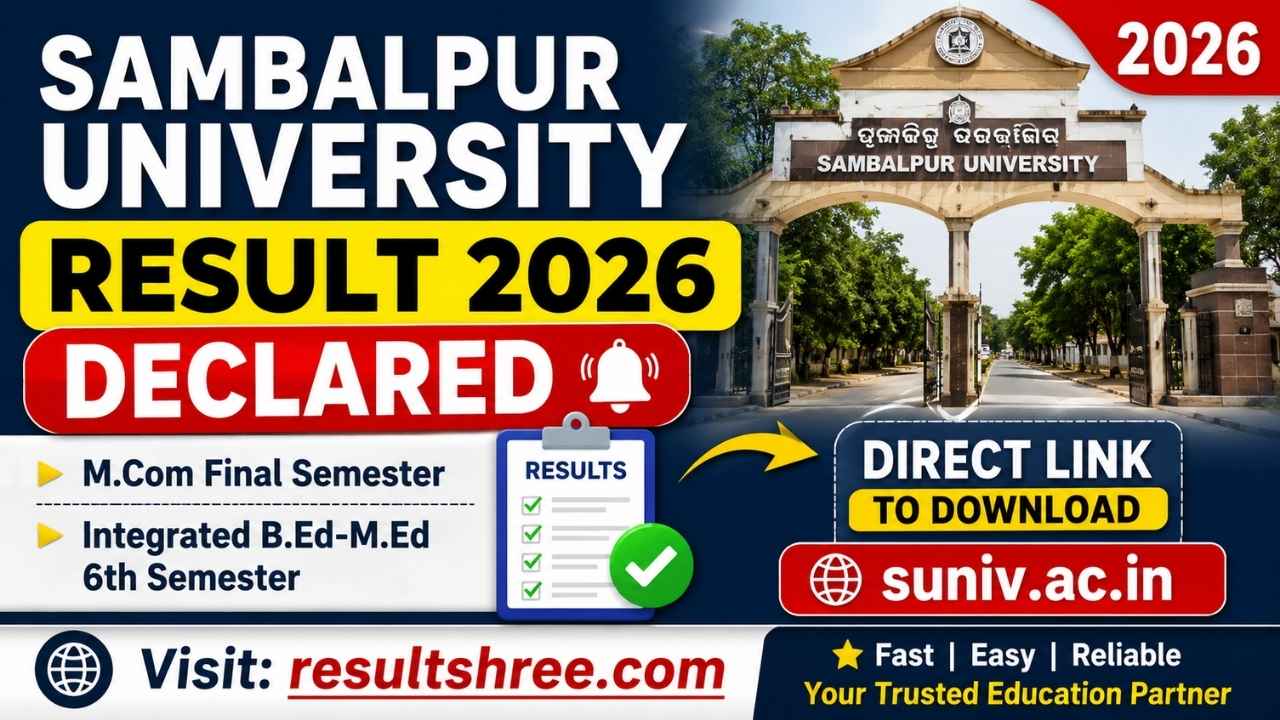 Sambalpur University Result 2026 Declared – Direct Link to Download M.Com Final Semester and Integrated B.Ed-M.Ed 6th Semester Results at suniv.ac.in