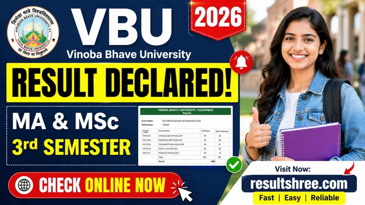 VBU Result 2026 Declared – Check MA and MSc 3rd Semester Results Online at vbu.ac.in with Direct Link and Easy Download Steps