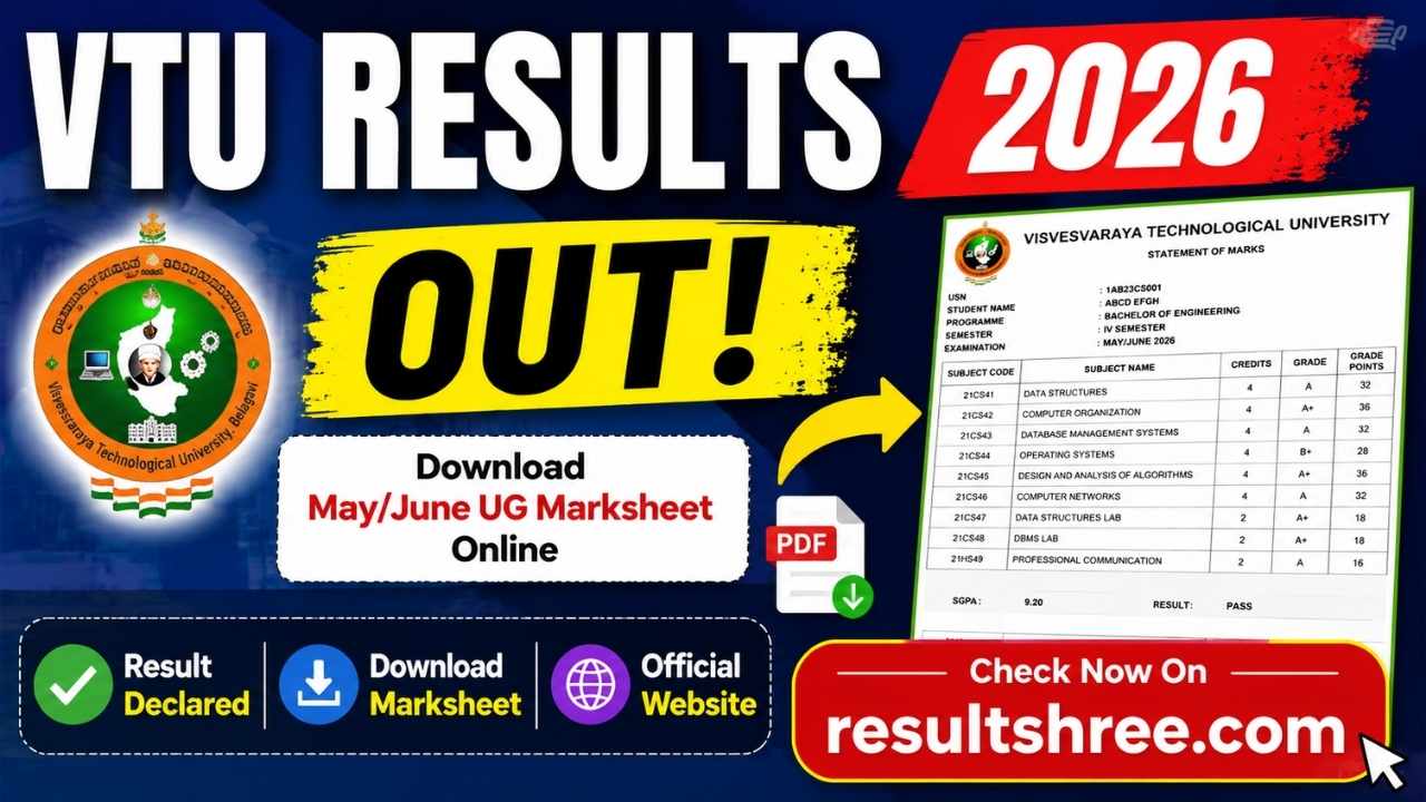 VTU Results 2026 (Out): Download May/June UG Marksheet Online at results.vtu.ac.in